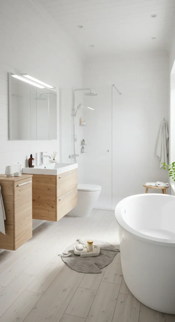 A Scandinavian-inspired Bathroom With Light Wood