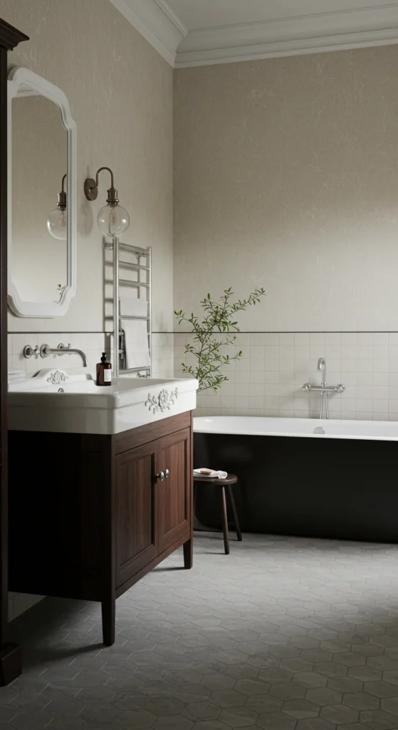 A Scandinavian-inspired Vintage Modern Bathroom