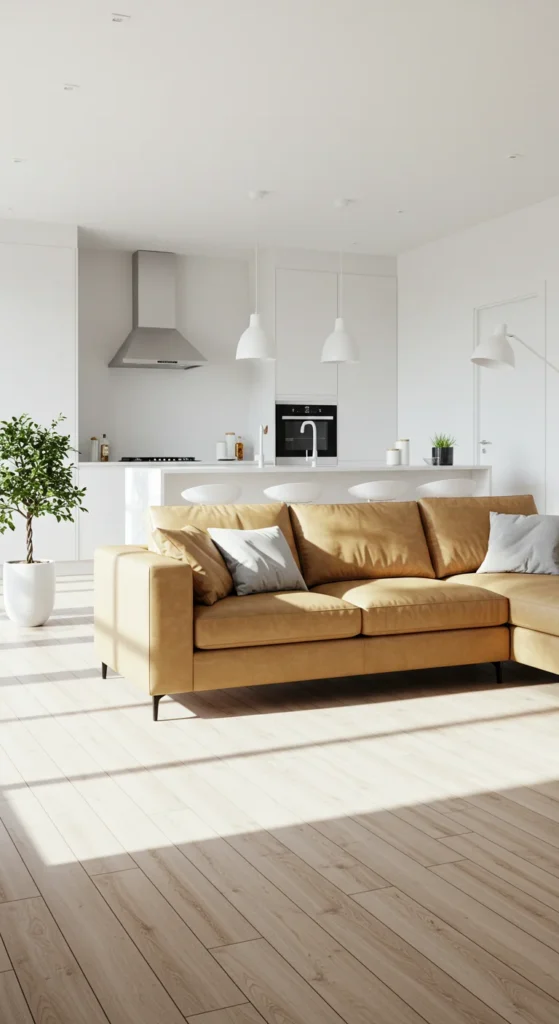 A Bright, Modern Living Room With White Walls