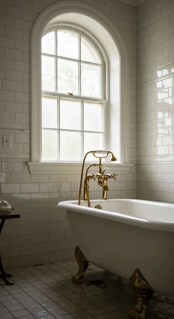 A Classic Bathroom With White Subway Tiles