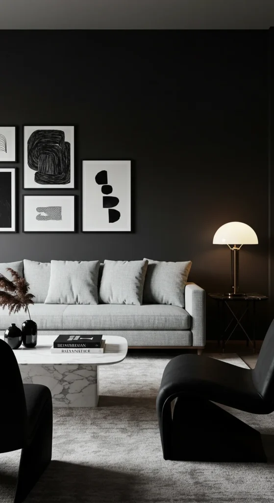 A Contemporary Living Room With A Monochrome Theme