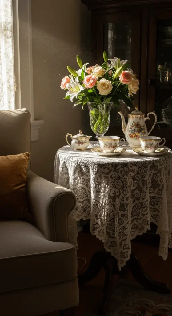 A Cozy Corner Of The Living Room Set For Afternoon Tea