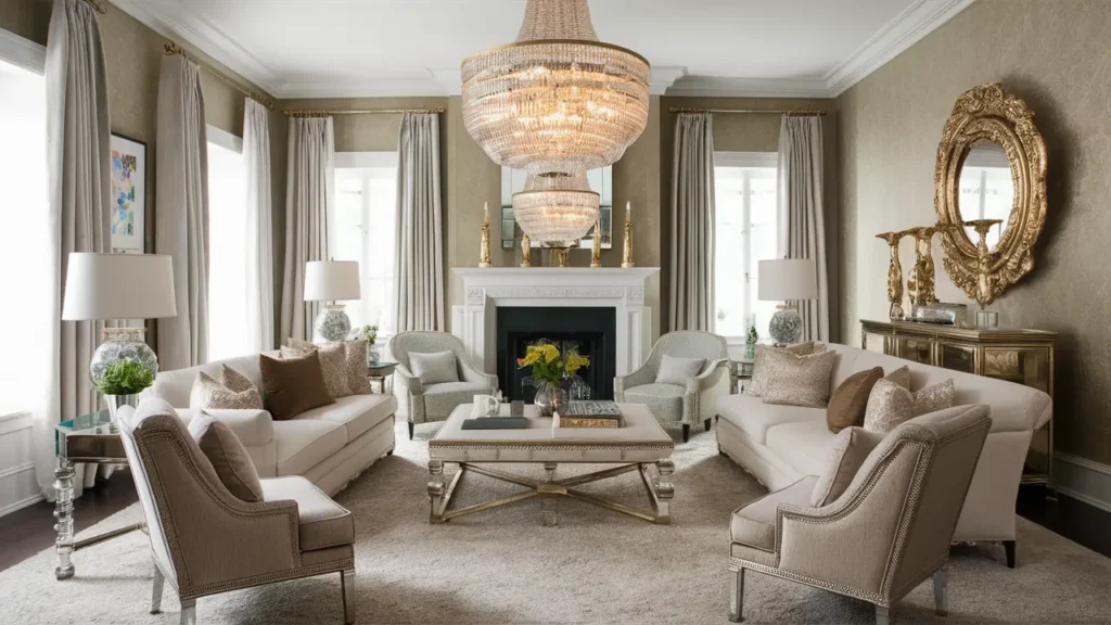 A Glammed-up Living Room With Plush Seating