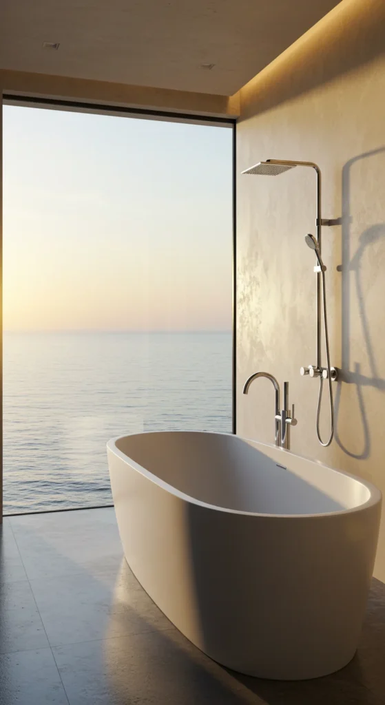 A High-end Bathroom With A Large Window