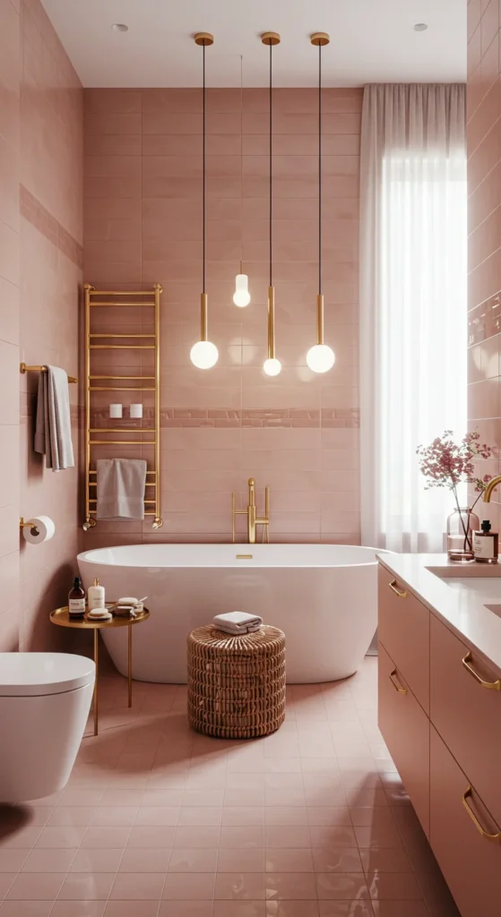 A High-fashion Bathroom With Blush Pink Tiles