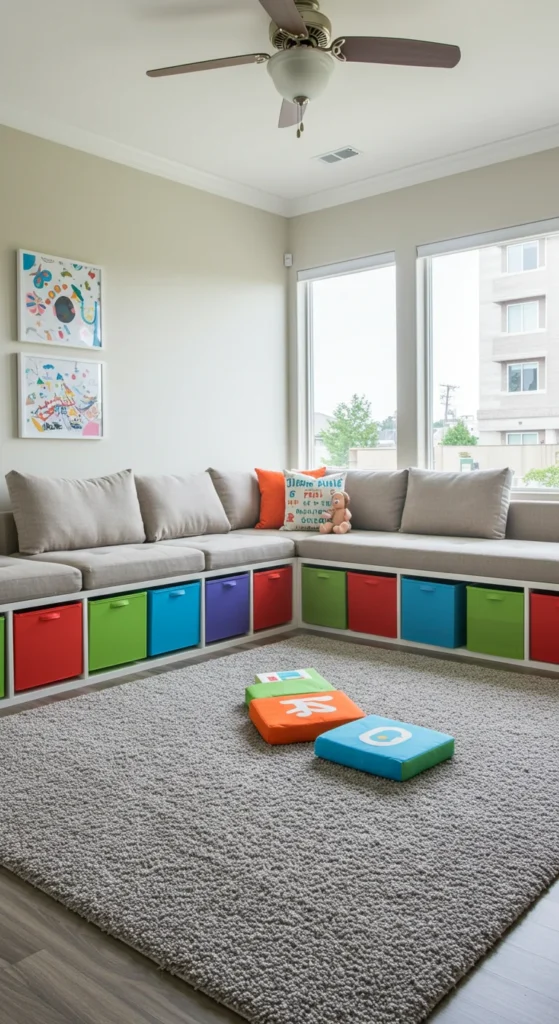 A Kid-friendly Modern Living Space With Plush Rugs