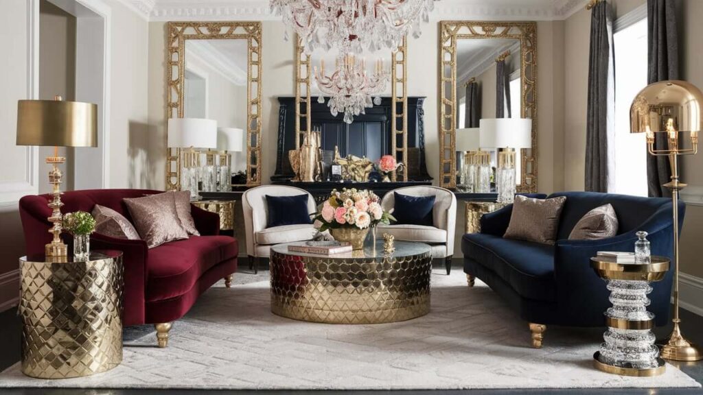 A Luxurious And Elegant Living Room With A Glamorous Touch.