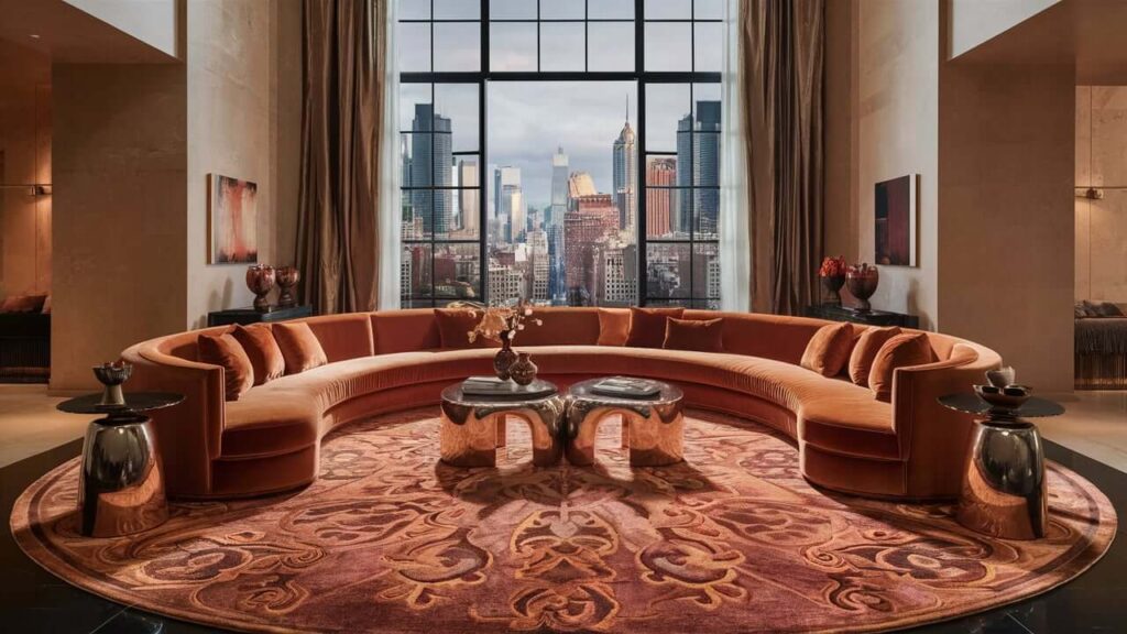 A Luxurious And Stylish Living Room With An Exquisite Oversized Velvet Sectional