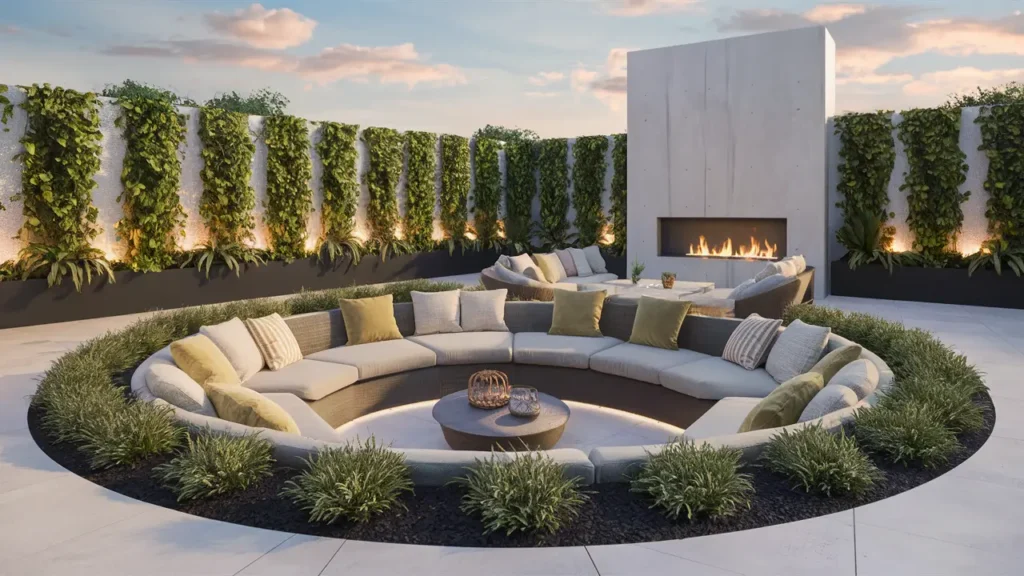 A Luxurious Outdoor Living Space With A Sunken Seating Area