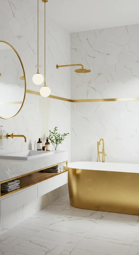 A Minimalist White Bathroom With Art Deco Influences