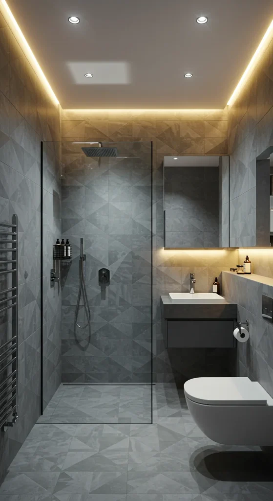 A Modern Bathroom With Geometric Tiles