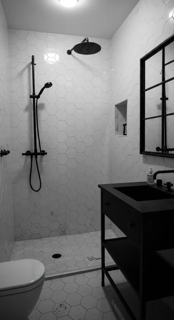 A Monochrome Bathroom With Vintage-inspired Black