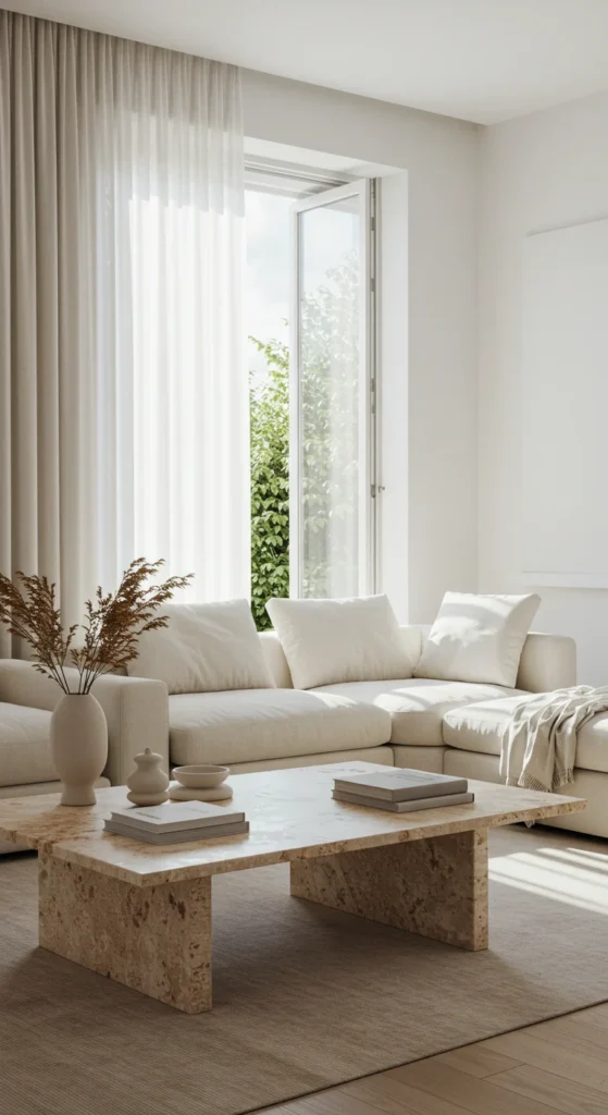 A Serene Modern Living Room With An All-white Color Palette