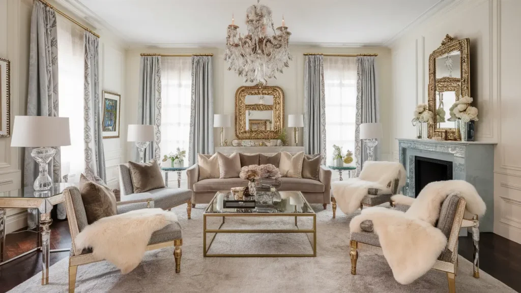 A Sophisticated Glam Space Featuring Mirrored Furniture