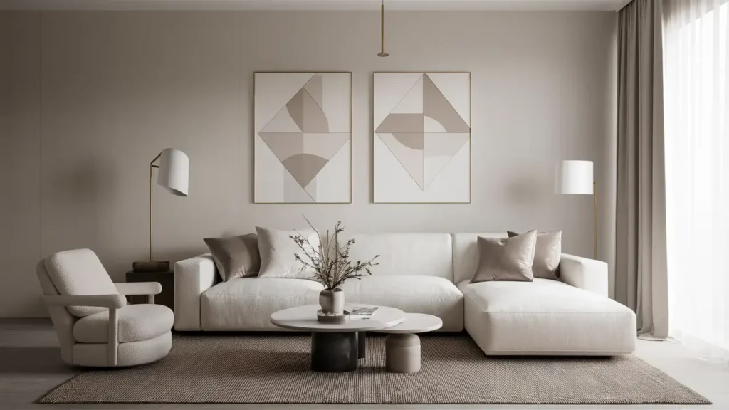 Clean And Serene Minimalist Living Room With Neutral-colored Walls