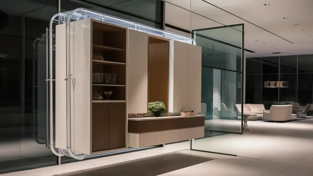 Contemporary Hall With A Stylish Floating Cabinet That Offers Hidden Storage