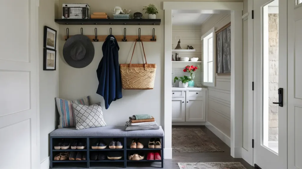 Entryway With A Set Of Wall-mounted Hooks For Coats