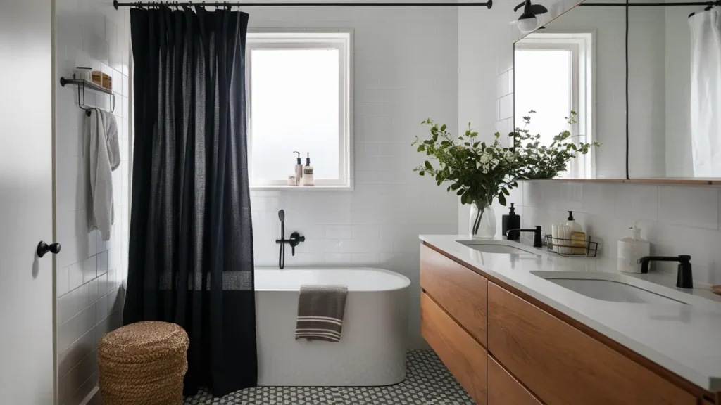 Minimalist Budget Bathroom Update With A Sleek Black Shower