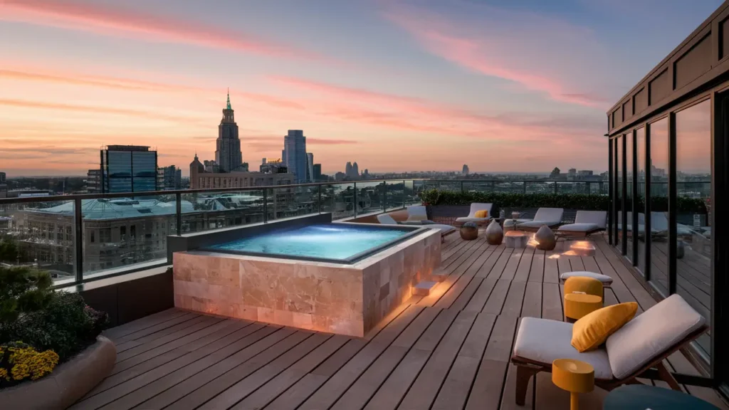 Opulent Rooftop Patio With A Heated Plunge Pool