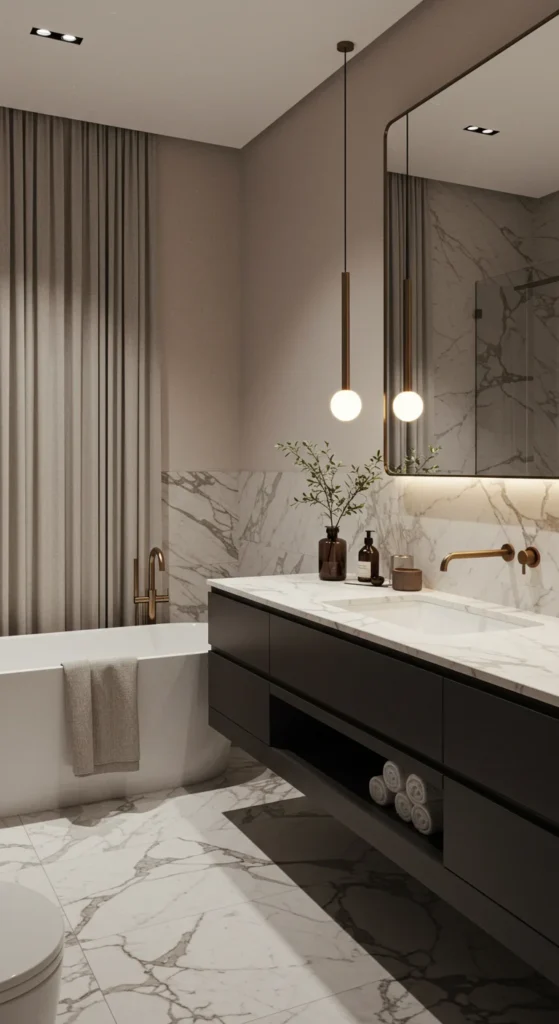 Bathroom With Clawfoot Tub, Sleek Brass Fixtures