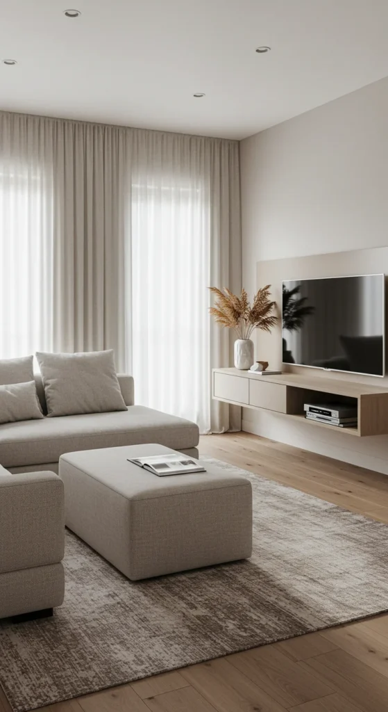 Living Room With A Neutral Palette, A Compact Corner Sofa