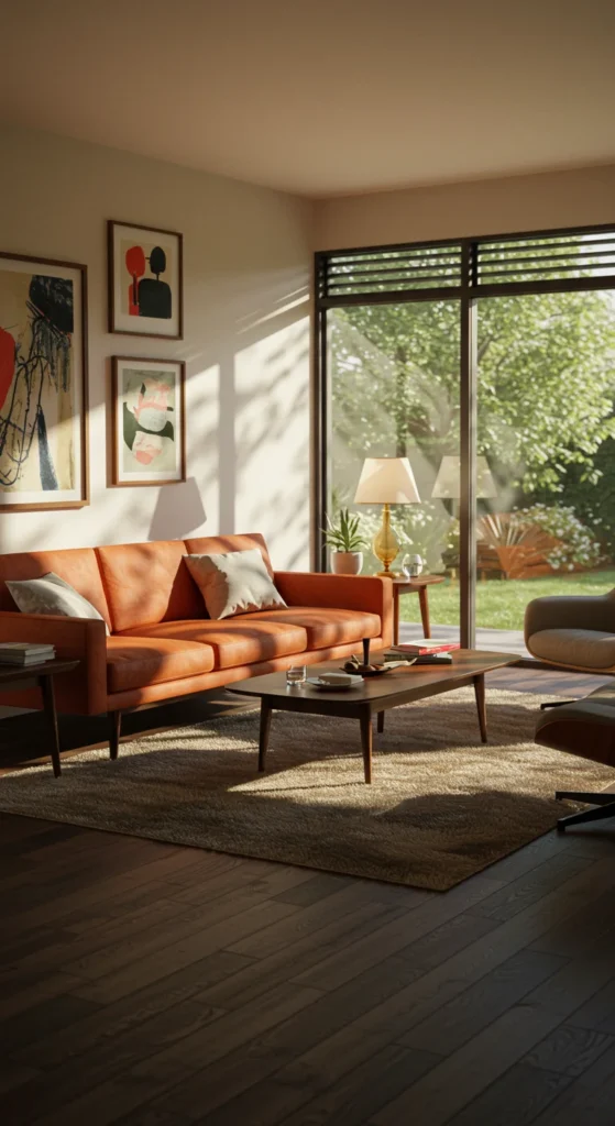 Mid-century Modern-inspired Space With A Retro Orange Couch