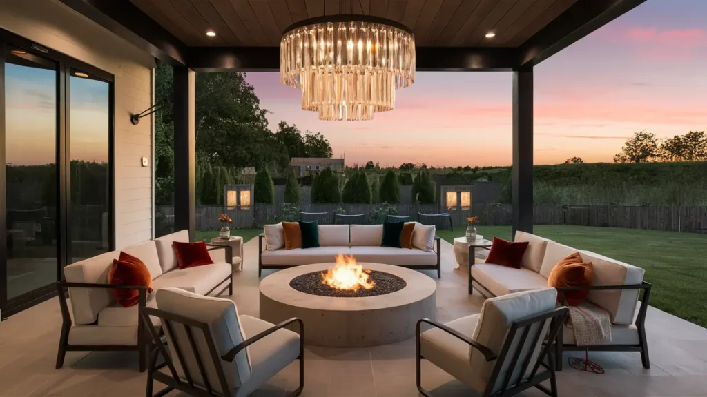 Patio With A Statement Outdoor Chandelier