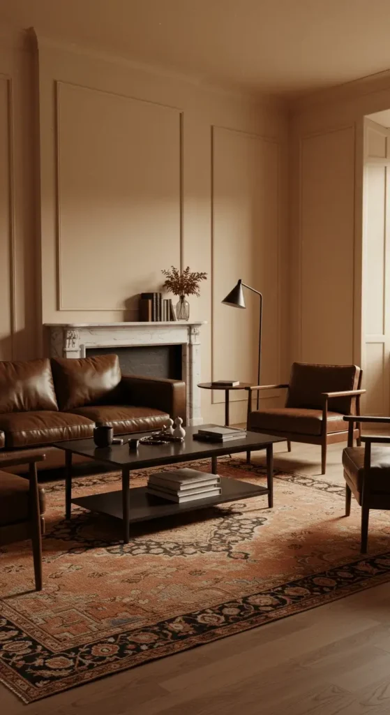 Traditional Living Room With A Vintage Rug That Adds Warmth To The Space