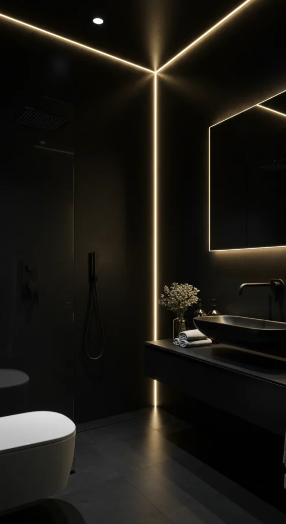 A Modern Black Bathroom With Minimalist Fashion