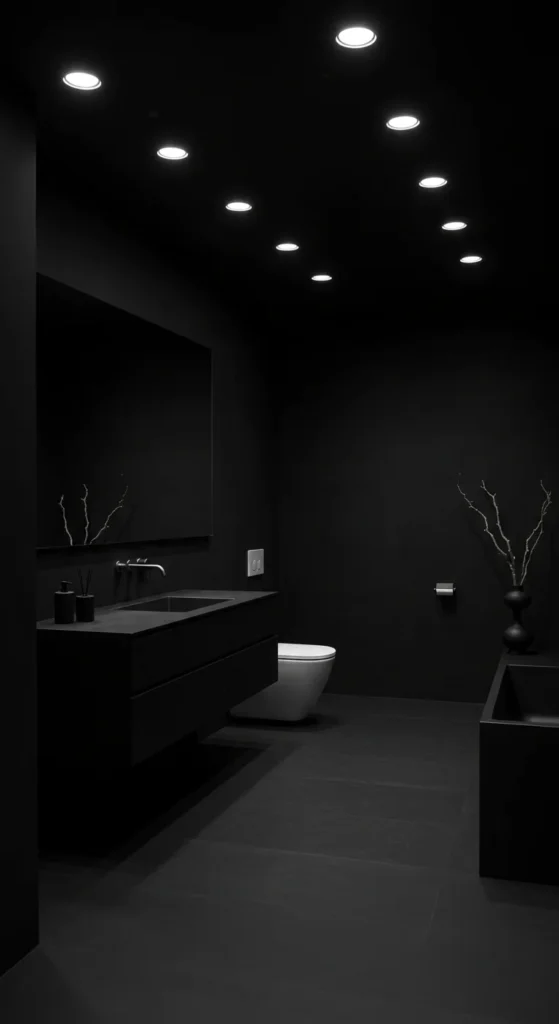 All-black Bathroom With Recessed Ceiling Lights