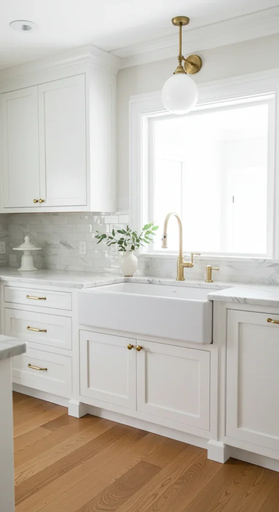 All-white Kitchen With A Farmhouse Sink