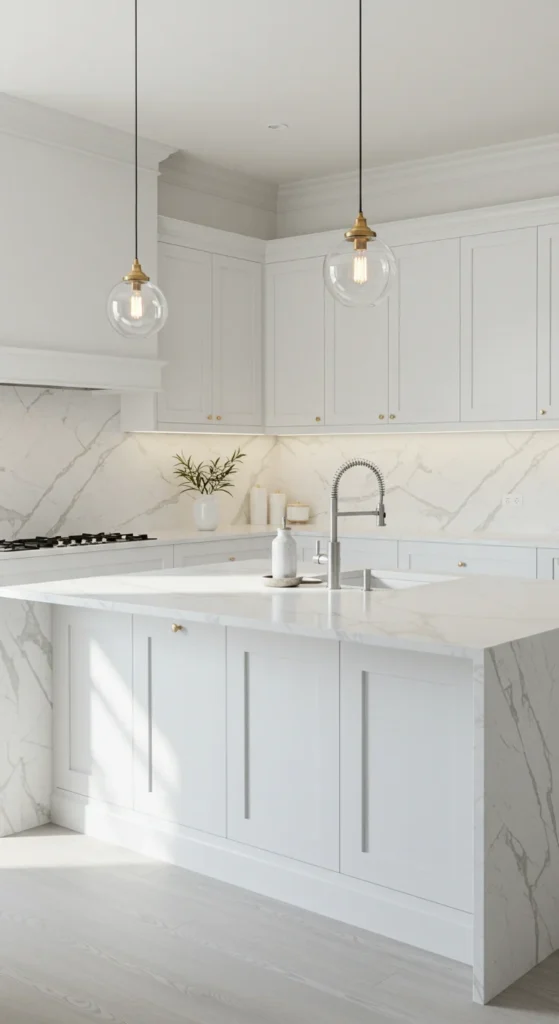 All-white Kitchen With Beige Backsplash