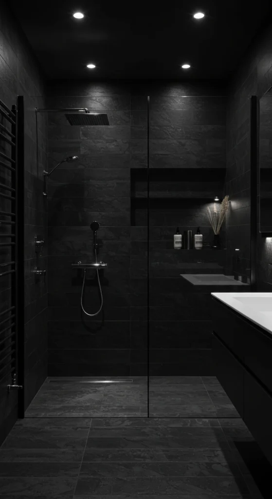 Black Bathroom With Seamless Wall