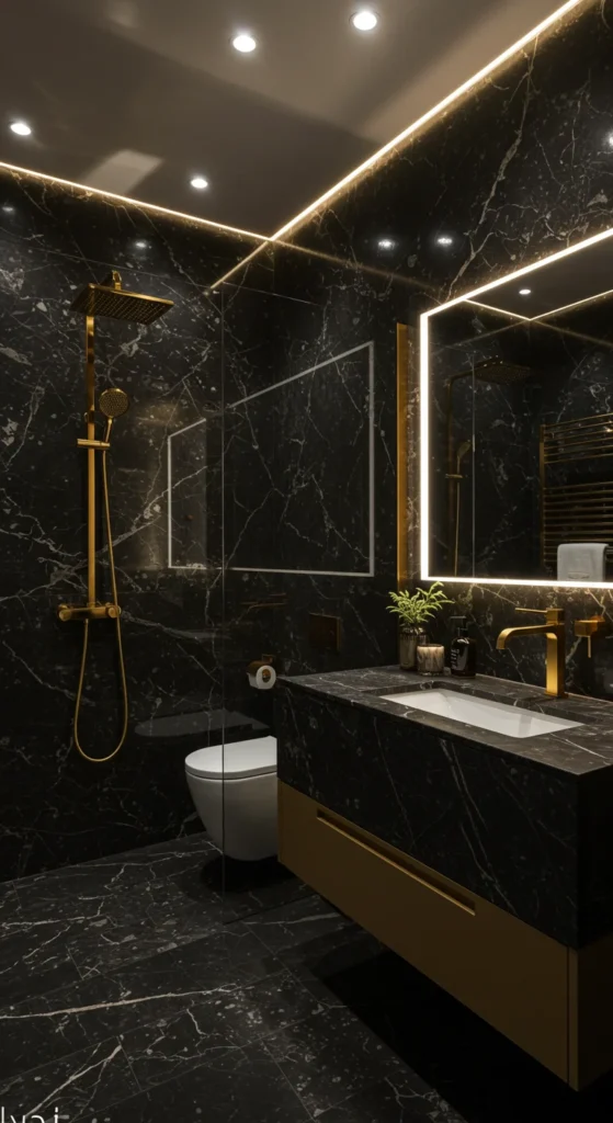 Black Marble Bathroom With Modern Aesthetic