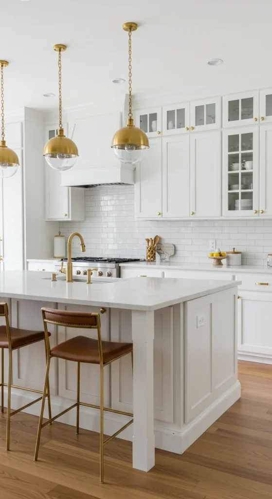 Cozy Warm White Kitchen With Gold Fixtures