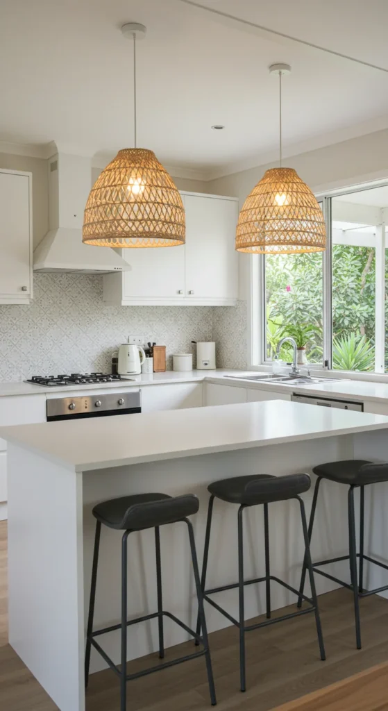 Cozy White Kitchen With Bar Stools