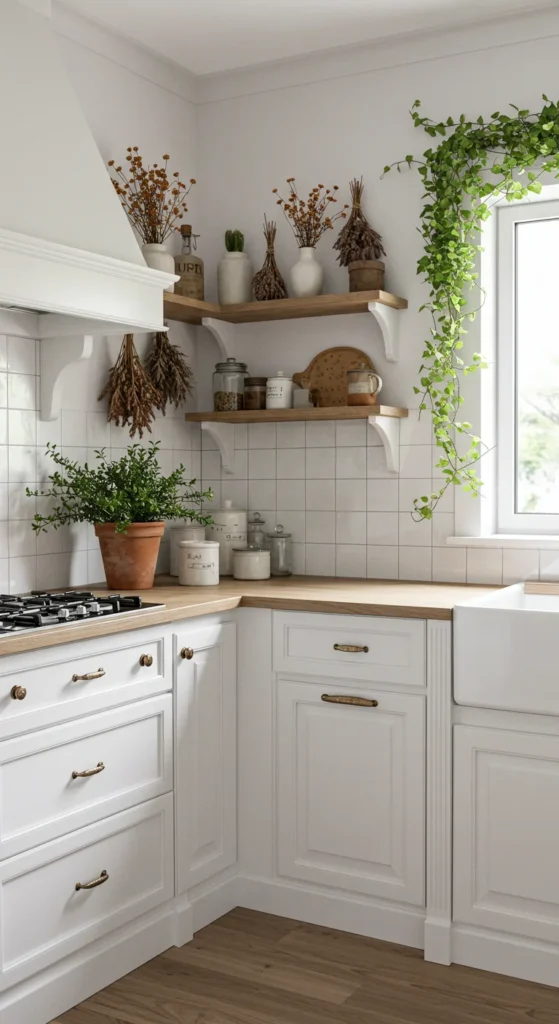 Cozy White Kitchen With Hanging Ivy