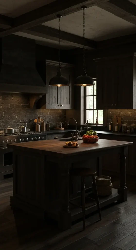 Dark Rustic Kitchen With Wooden Cabinets