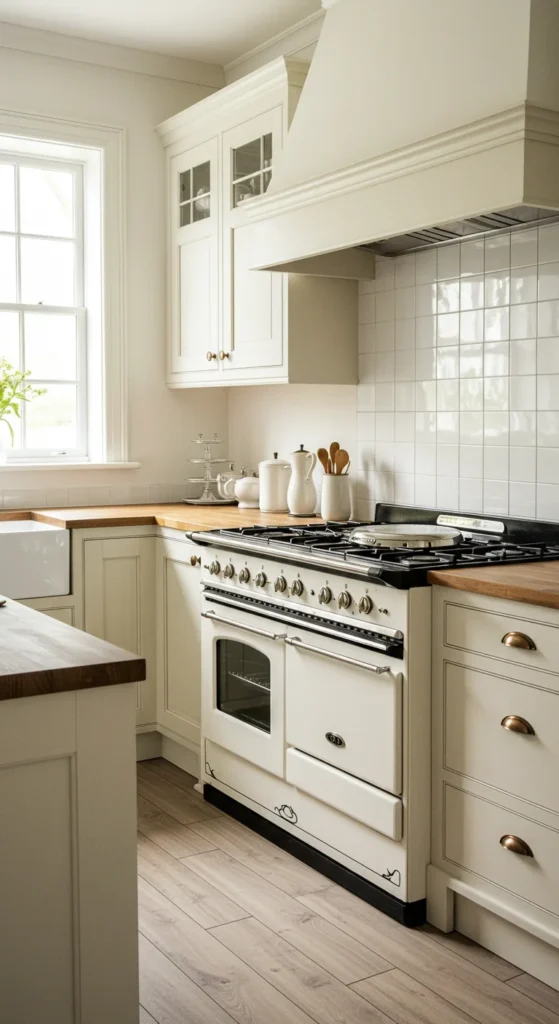 Elegant White Kitchen With Cream-colored Cabinets