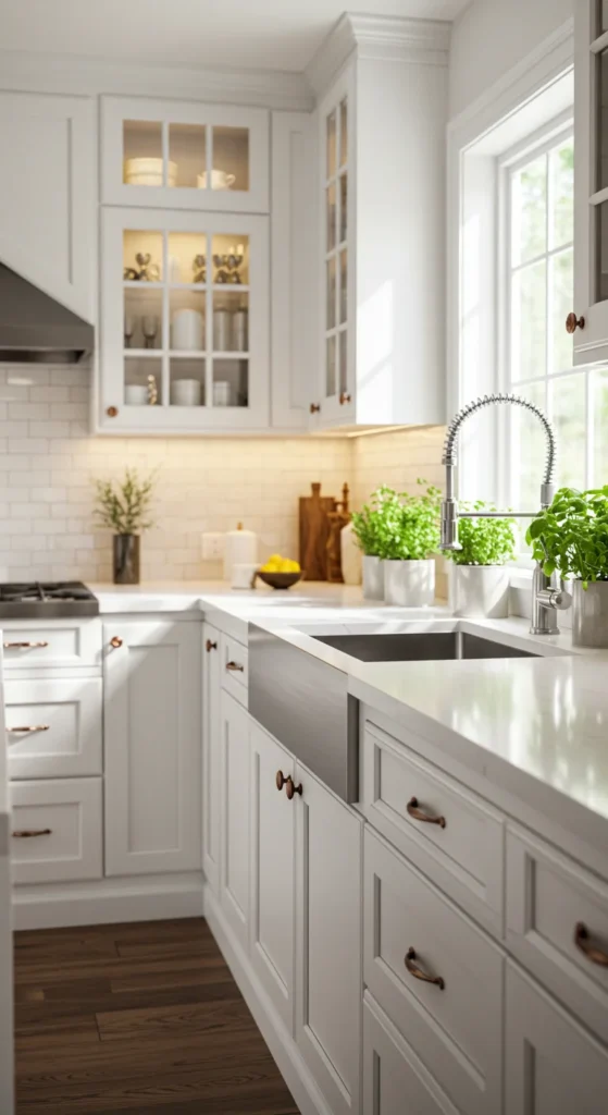Green Kitchen With Indoor Herb Garden