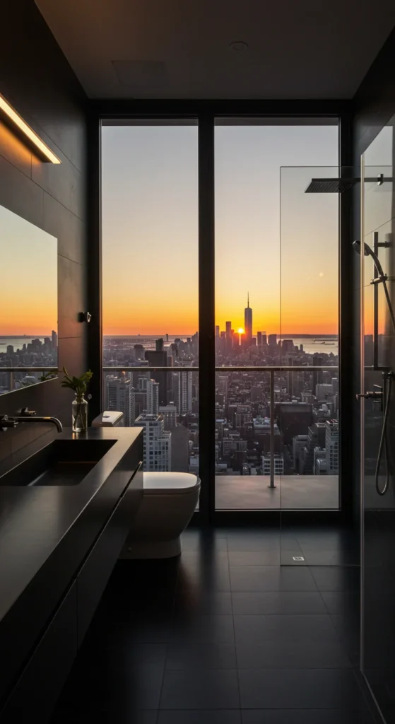 High-rise Apartment Black Bathroom