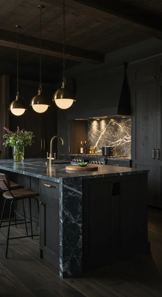Luxury Dark Rustic Kitchen, Marble Countertops
