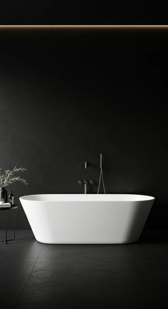 Monochrome Bathroom With Matte Black Walls