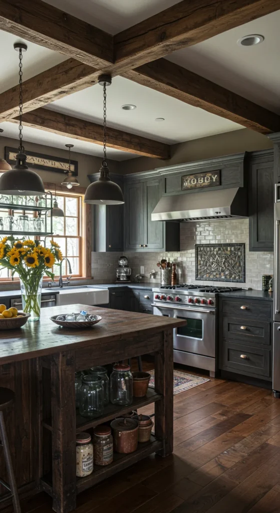 Old Farmhouse Kitchen With Dark Reclaimed Wood