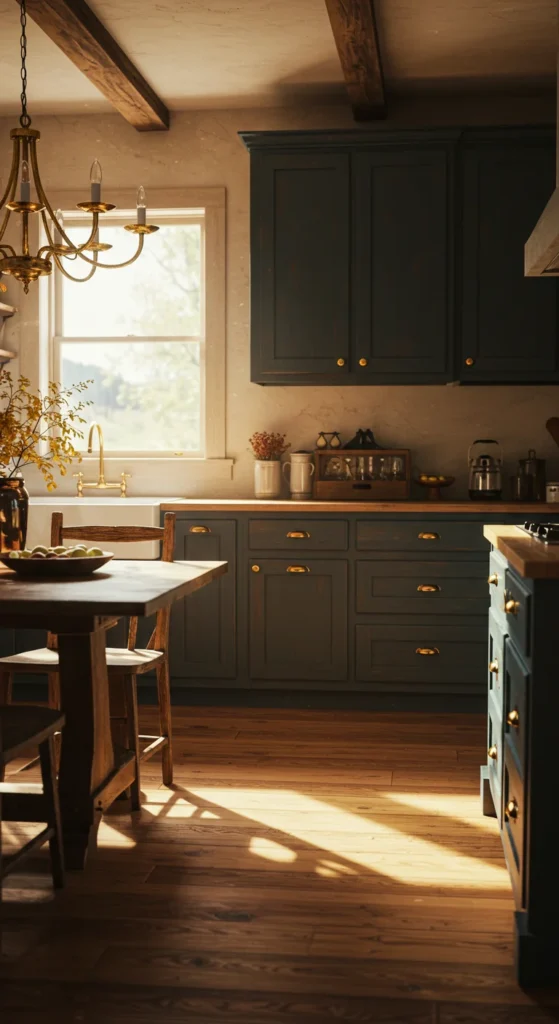 Rustic Kitchen With Navy-blue Cabinets