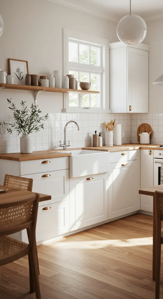 Scandinavian-inspired White Kitchen With Warm Oak Accents
