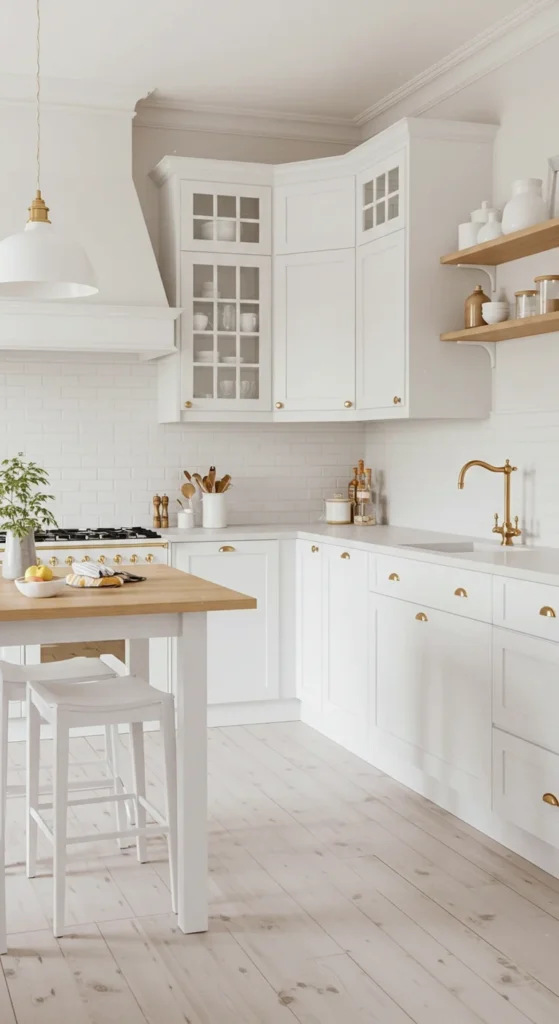 Serene White Kitchen With Warm Tones