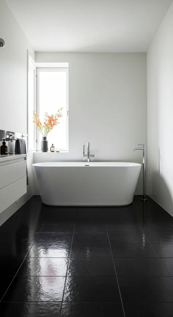 Sleek Black Tiles In A Minimalist Scandinavian
