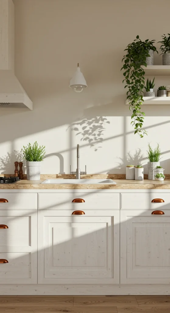 Warm White Kitchen With Natural Stone