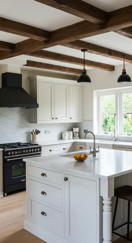 Warm White Kitchen With Rustic Wooden